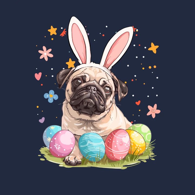 Pug easter eggs Hunting easter day