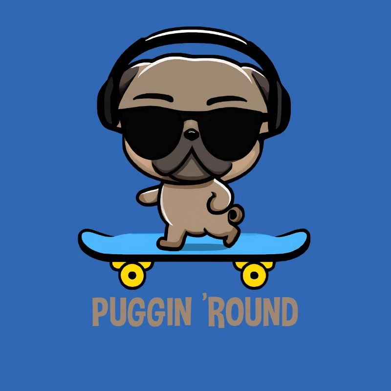 Pug on Skateboard Pugging Around