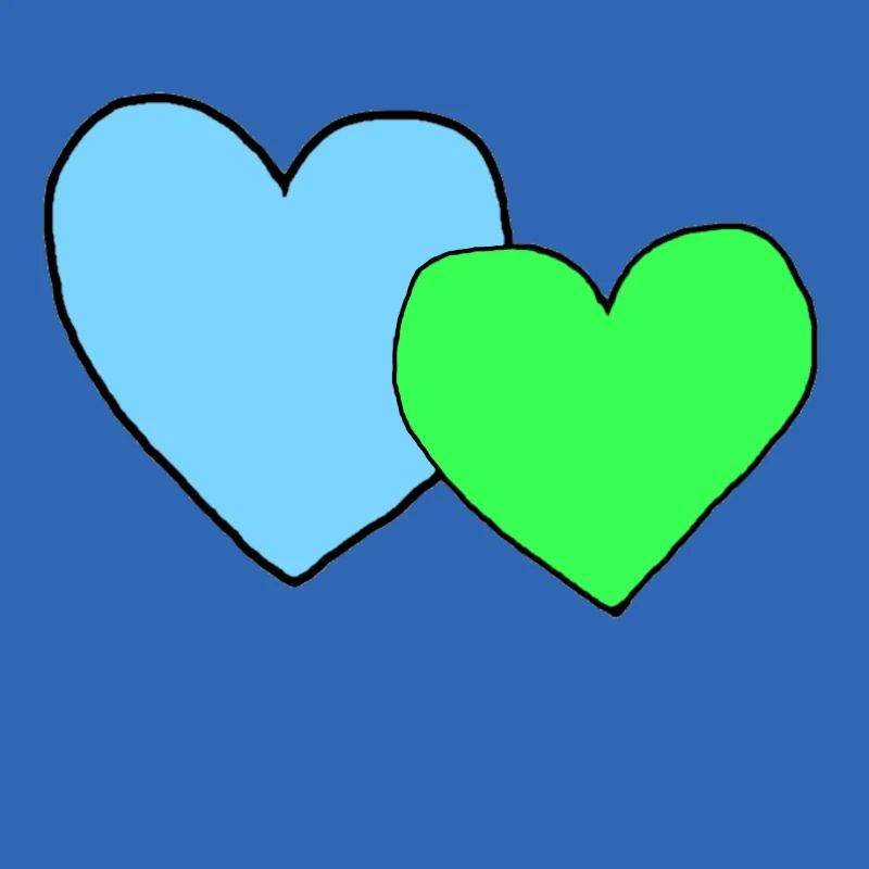 Coeurs verts bleus