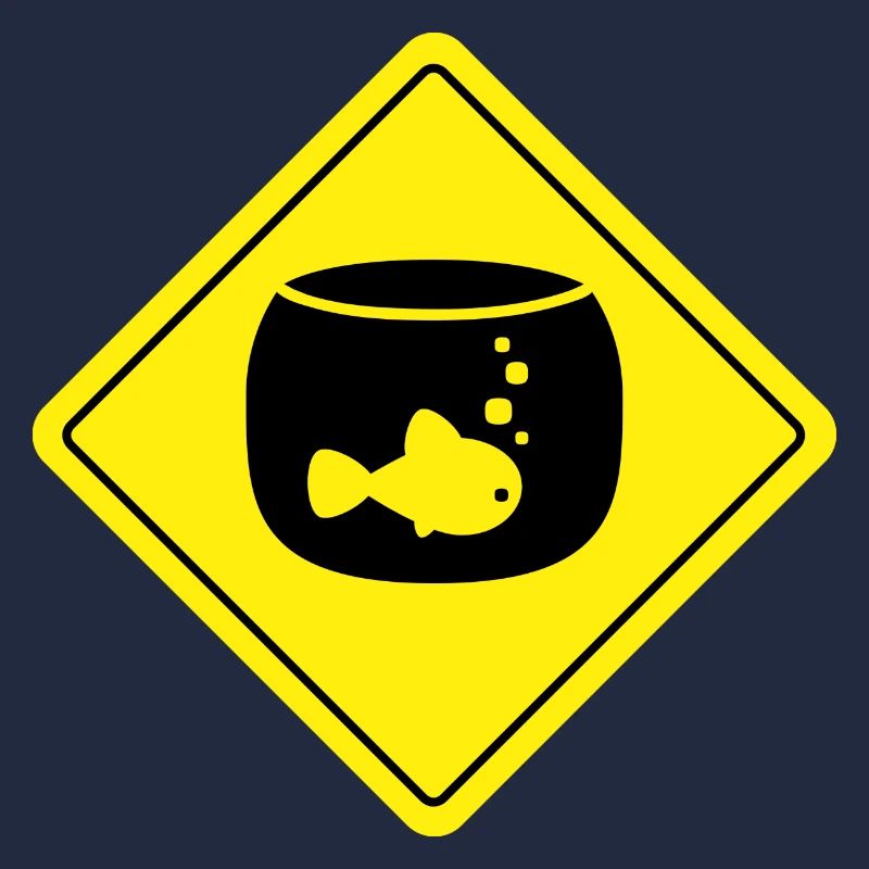 Panneau jaune bocal poisson rouge