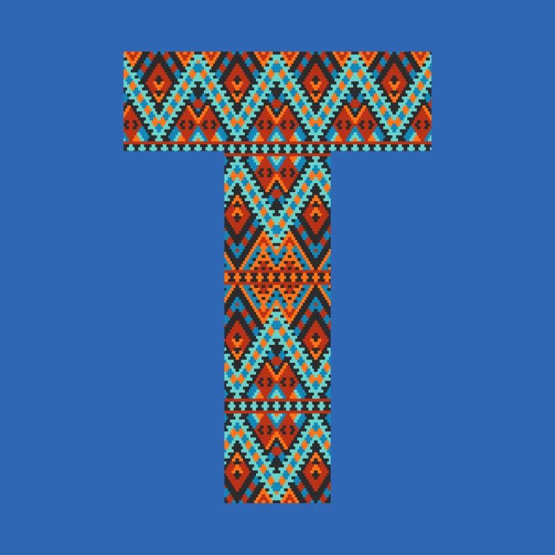 Buchstabe T-Boho-Design, buntes Monogramm