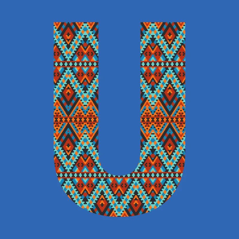 Lettre U- boho design, Monogramme coloré