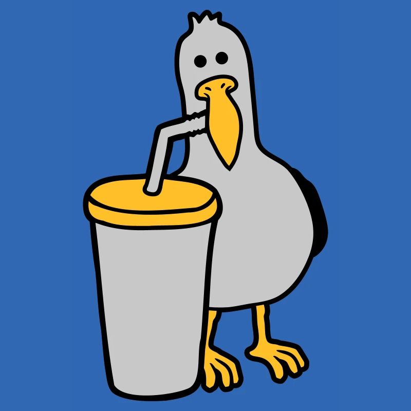Seagull drinks cola drink