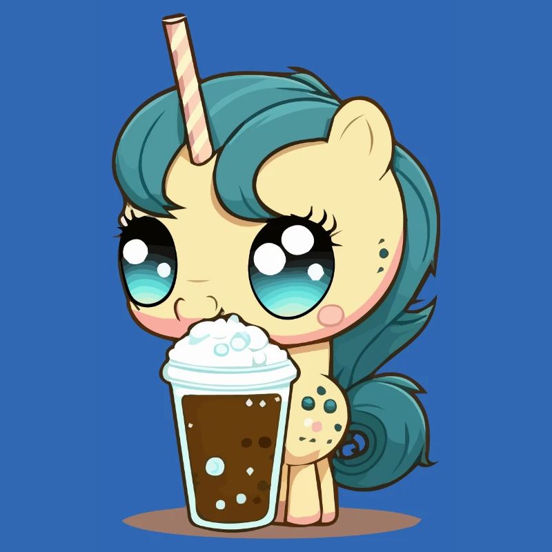 Unicorn drinks bubble tea kawaii anime