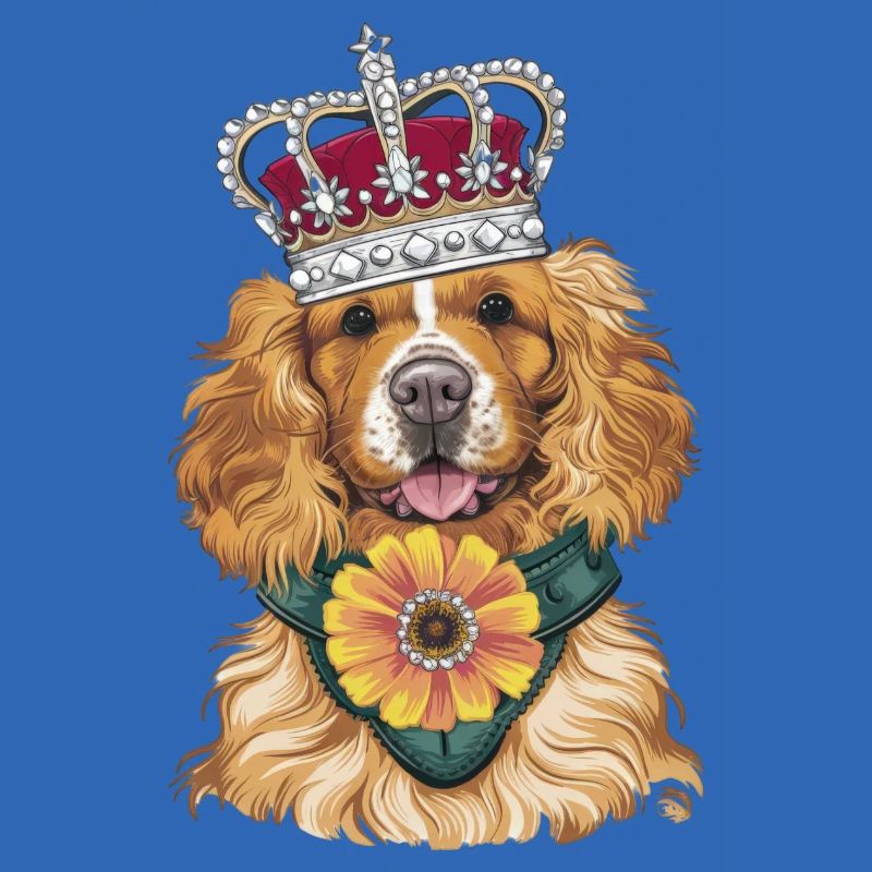 Cocker Spaniel mit Blumen und Krone