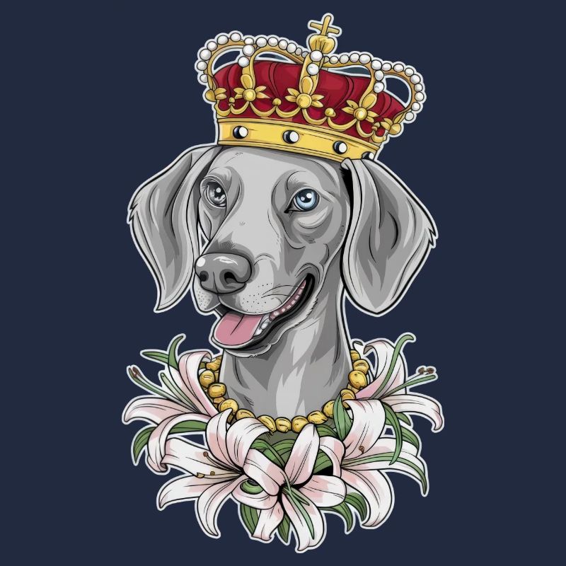 Chien braque de Weimar avec couronne et beaux lys