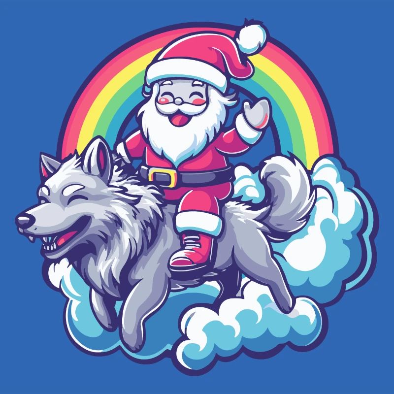 Wolf Weihnachtsmann Regenbogen