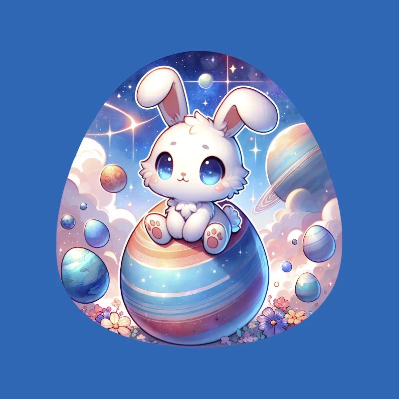 Chibi Bunny dans l’espace avec des œufs de Pâques