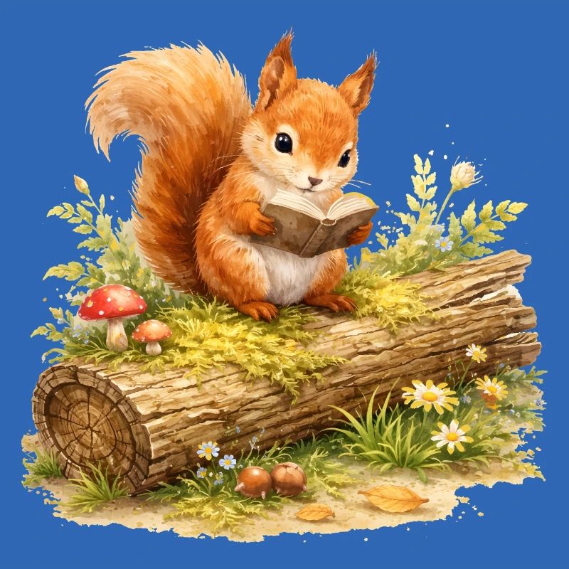 Squirrel Reading Book Illustration