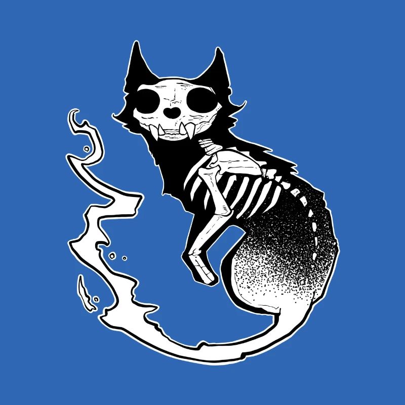 Skull black cat dark halloween dotwork art