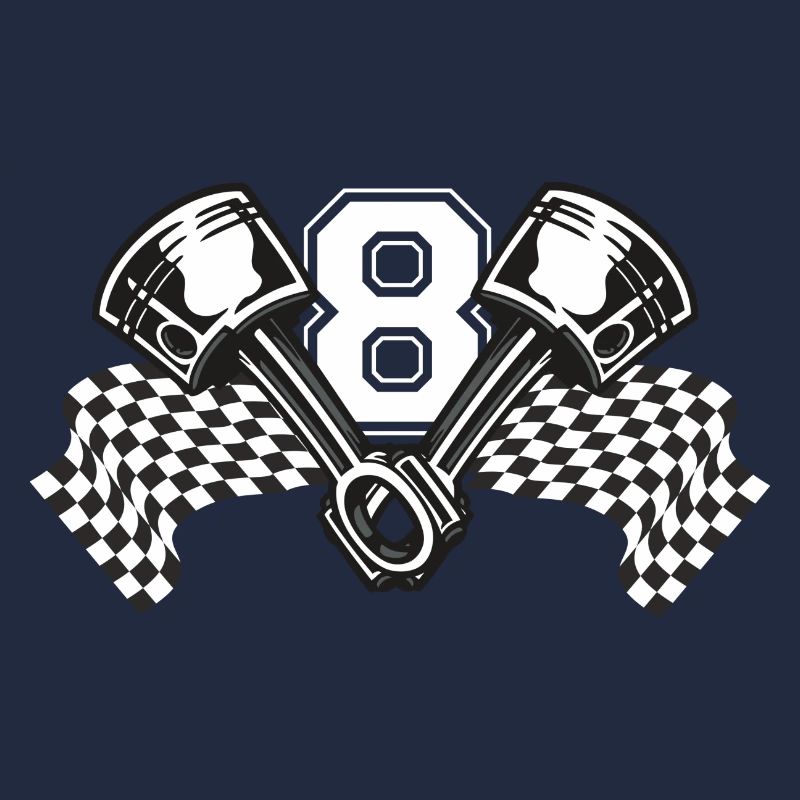 V8 piston avec drapeau de course