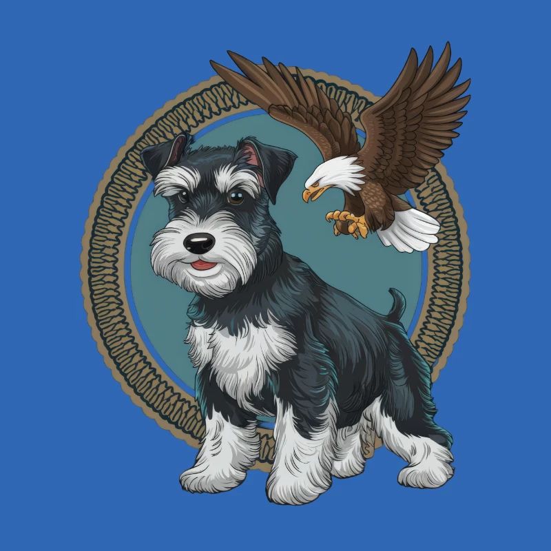 Miniature Schnauzer with majestic bald eagle
