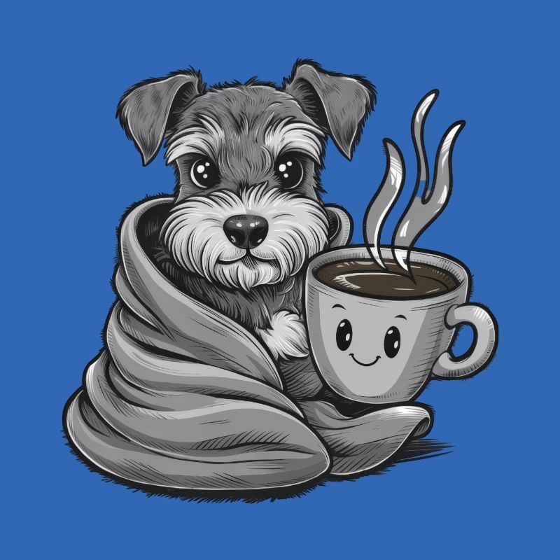 Schnauzer miniature avec couverture et tasse à café