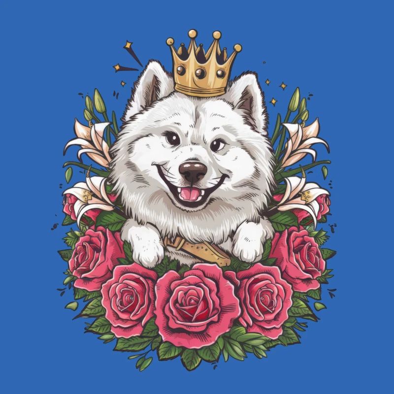Spitz Samoyède doux aux roses et aux lys