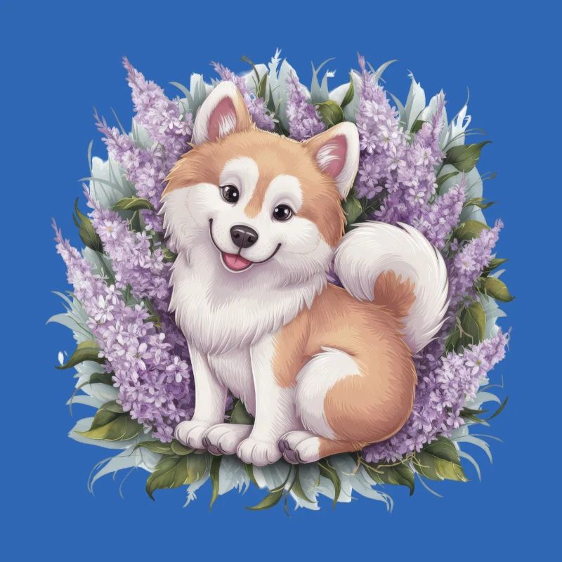 Spitz Samoyède doux avec un beau lilas
