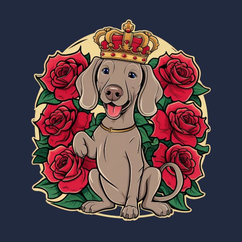 Braque de Weimar avec couronne et jolies roses