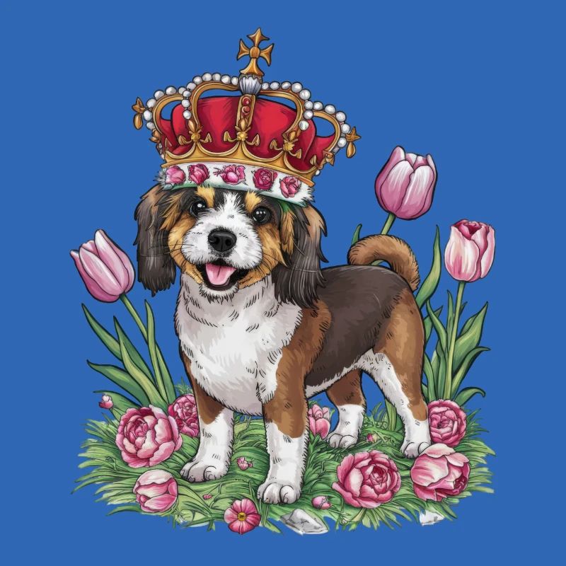 Süßer Löwchen Hund mit Blumen und Krone
