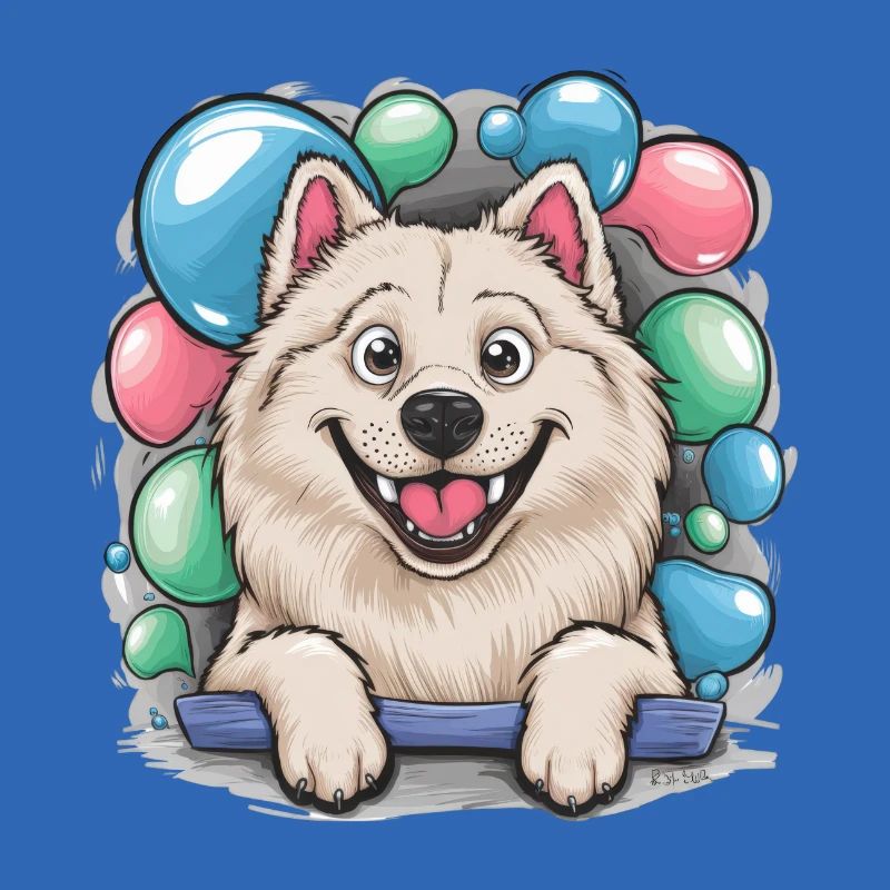 Samoyed dog with soap bubbles