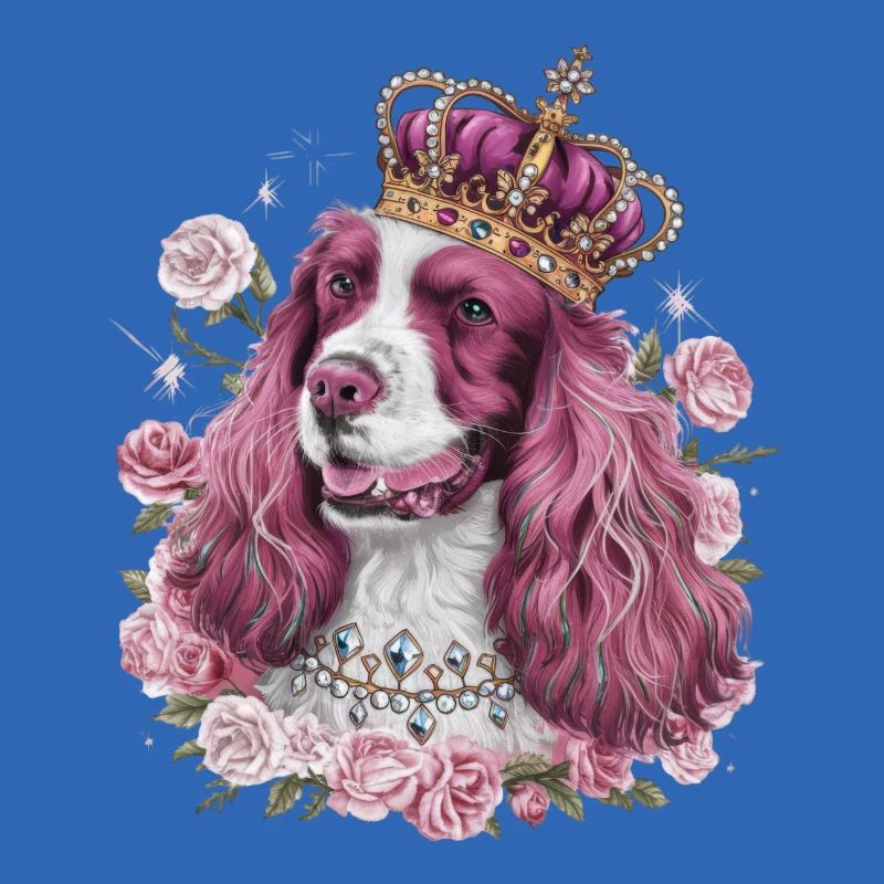 Cocker Spaniel with Crown and Roses
