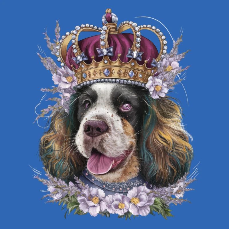 Cocker Spaniel with Flowers and Crown