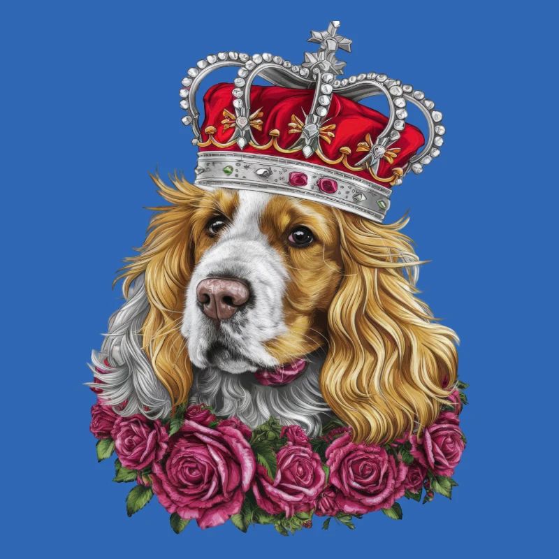 Cocker Spaniel avec couronne et roses