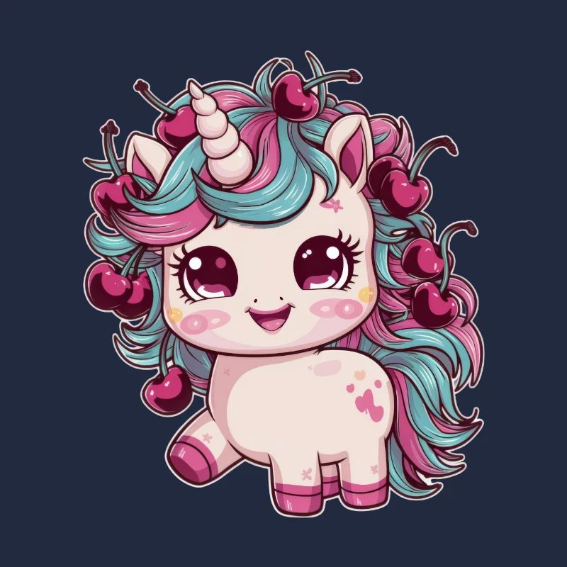 Cooles Kawaii Einhorn mit Kirschen