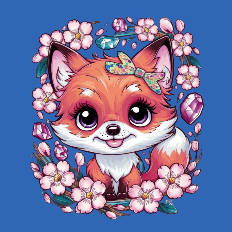 Kawaii Fuchs mit Sakura Kirschblüten