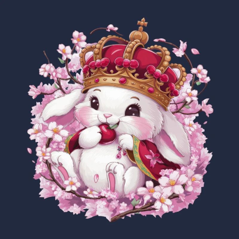 Süßer Kawaii Hase mit Krone, Sakura Kirschblüten
