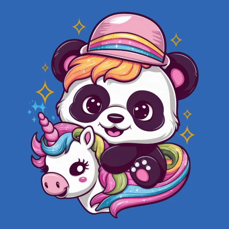 Süßer Kawaii Panda mit Einhorn