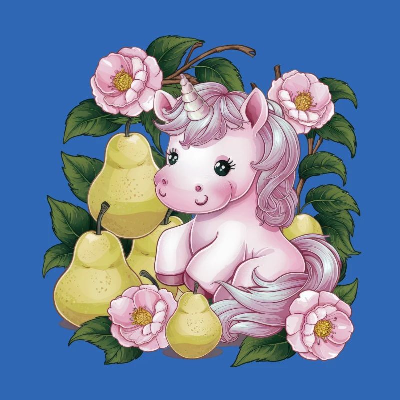 Kawaii Einhorn mit Birnen & Blumen