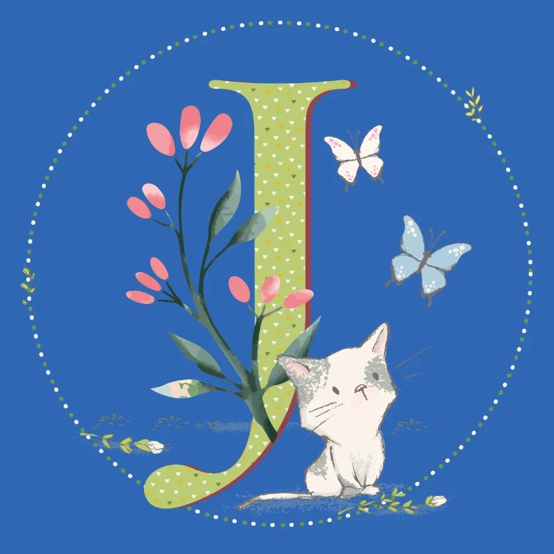 Initial letter J with cat