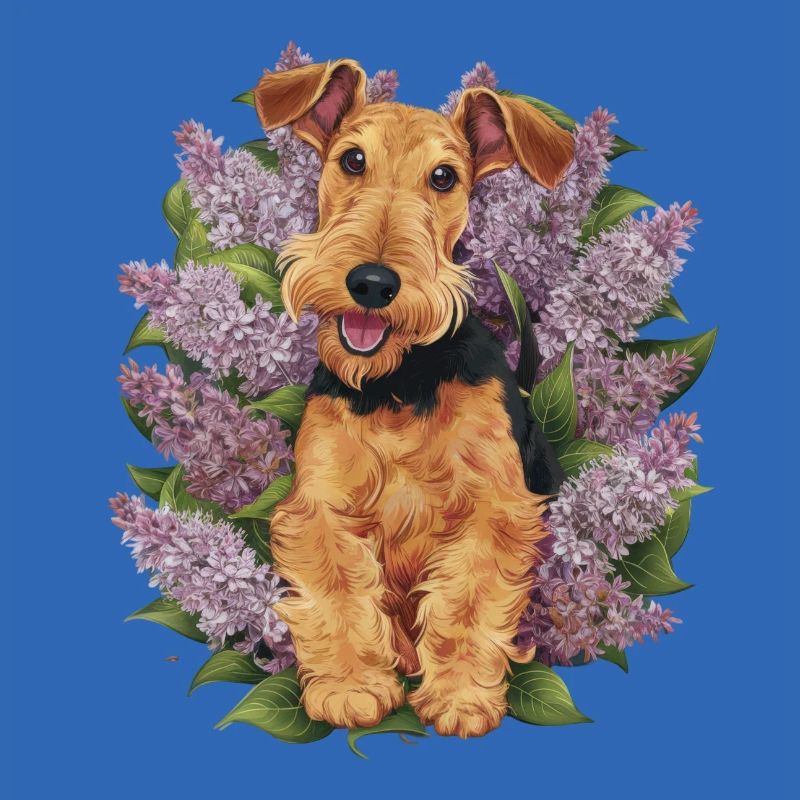 Mignon Airedale Terrier avec lilas