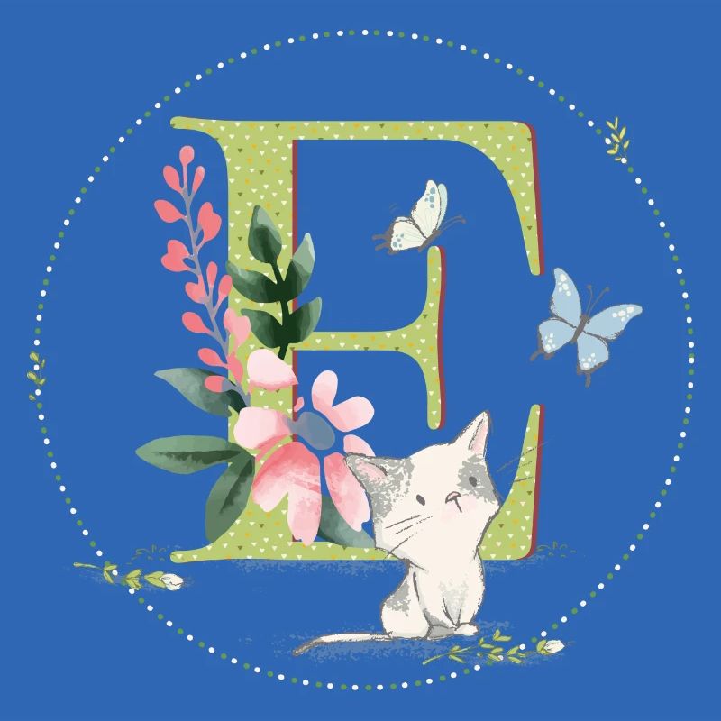 Première lettre E avec chat