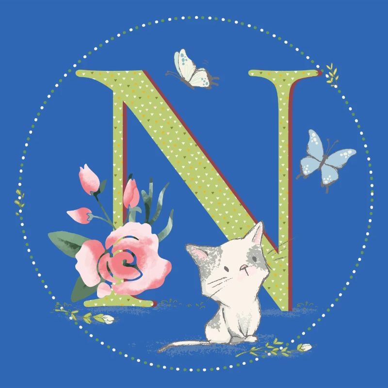 Lettre initiale N avec chat