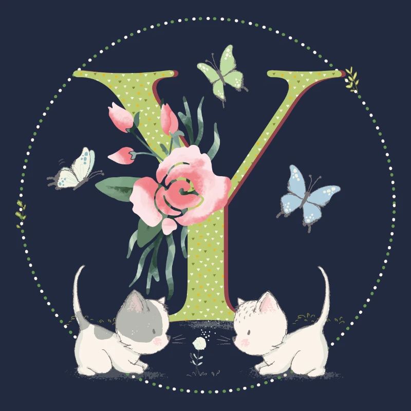 Initial letter Y with cat