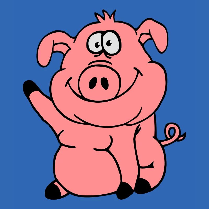 Cute cartoon comic pig waves friendly