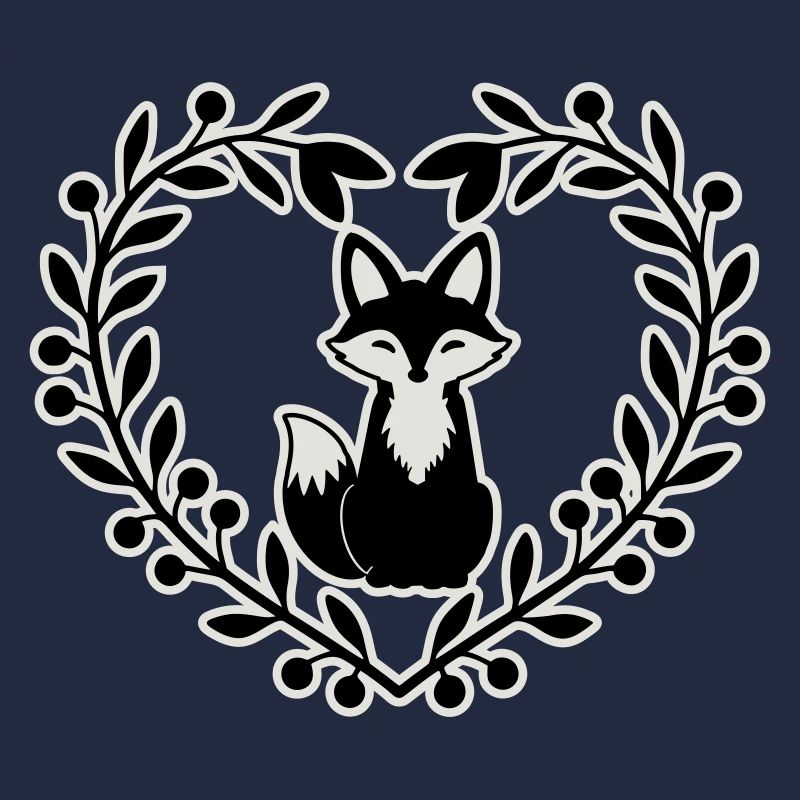 Renard mignon dans une couronne de feuilles - dessiné à la main