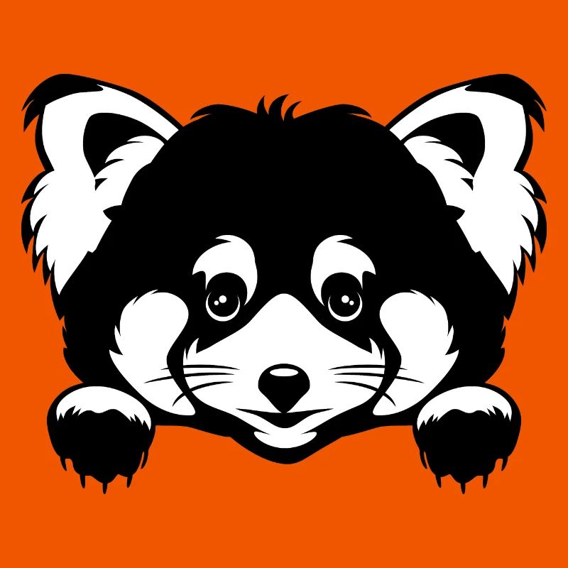 Coup d’œil mignon panda roux. Version noir et blanc