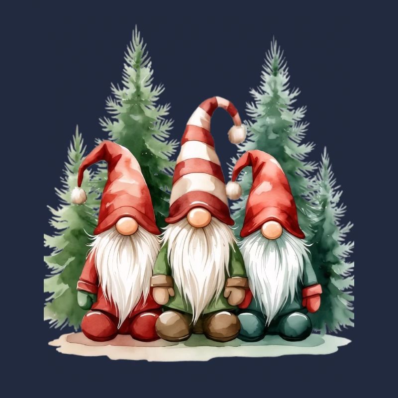 Drei Gartenzwerge im Winterwald