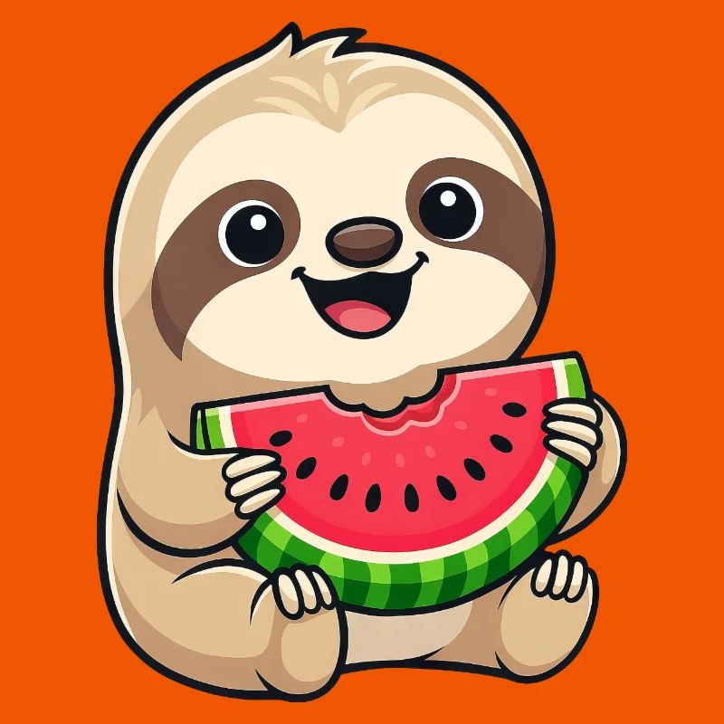 Droll Sloth Melon Summer Fruit Cartoon Cute