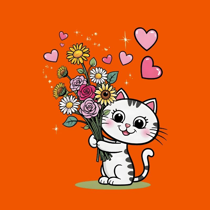 Chaton mignon avec bouquet de fleurs pour la Saint-Valentin