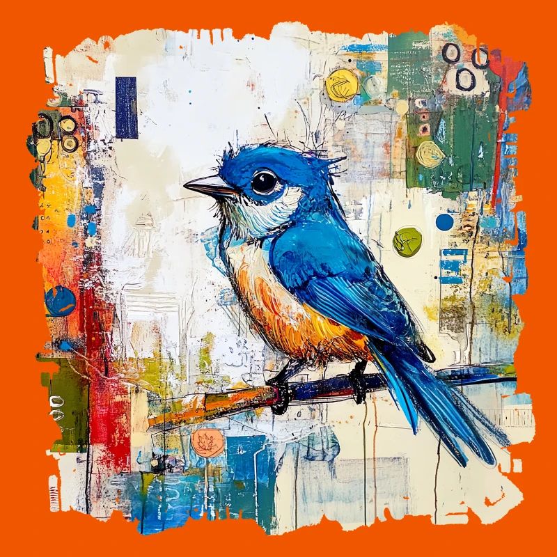 Blauer Vogel im abstrakten Farbmeer