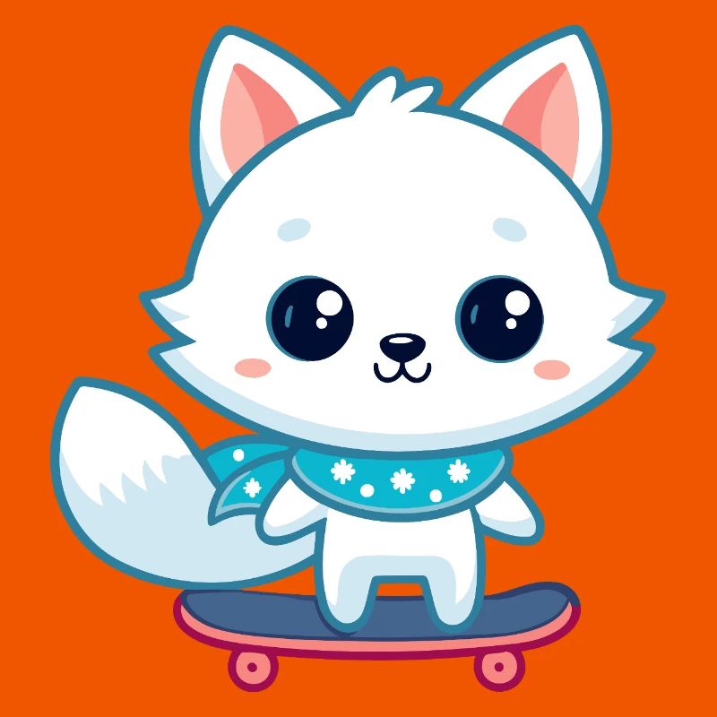 White fox on blue skateboard