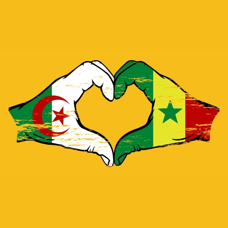 Algérie Sénégal Drapeau Mains Coeur Forme Utilisé