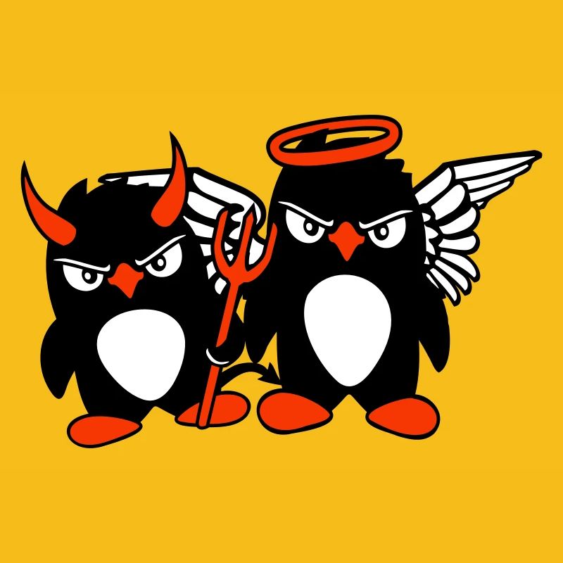 2 Penguins Angel Devil Evil Good Sky Hell Cool