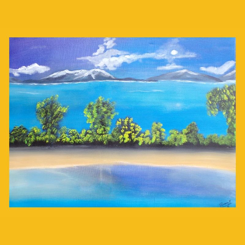 Seenlandschaft mit Bergen und Wald