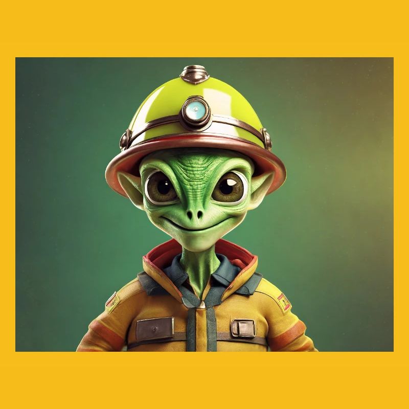 mignon petit pompier extraterrestre rétro rétro vert