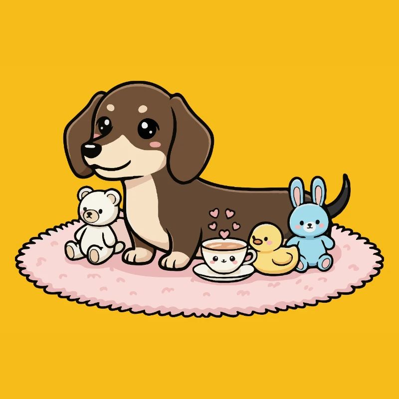 Teckel avec des peluches