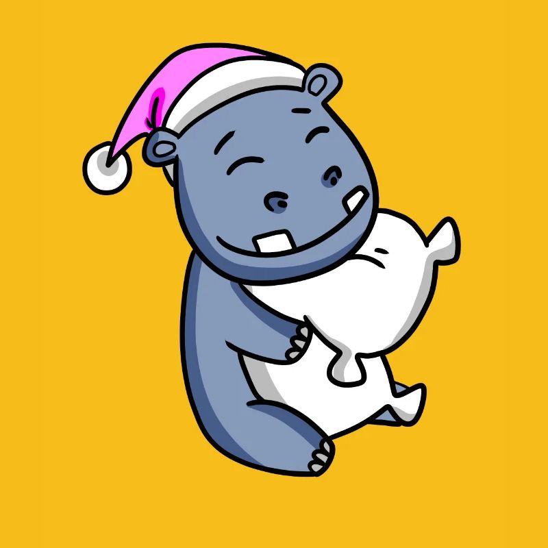 Hippo with pillow and sleeping cap