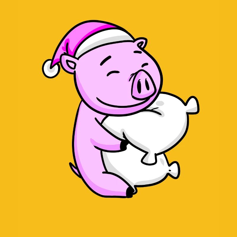 Cochon avec oreiller et bonnet de couchage